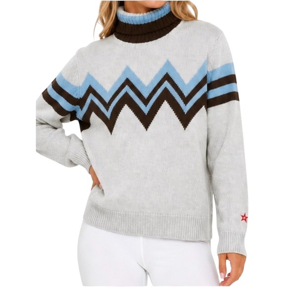 Perfect Moment Sweaters - Perfect Moment Light Blue Chevron Zip-Turtleneck Sweater